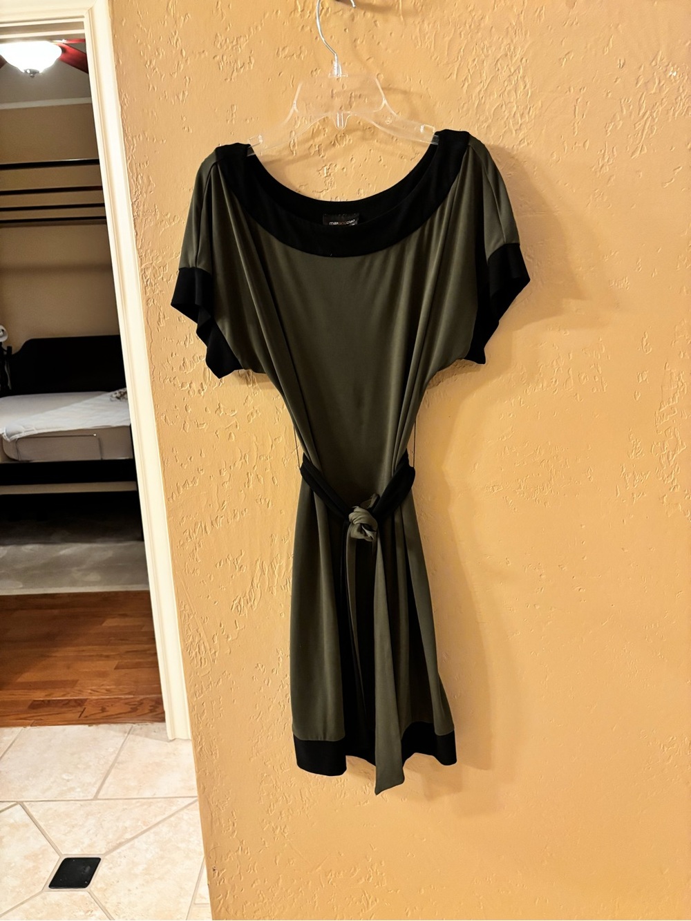 Max & Cleo Olive and Black Midi Dress with Tie Waist